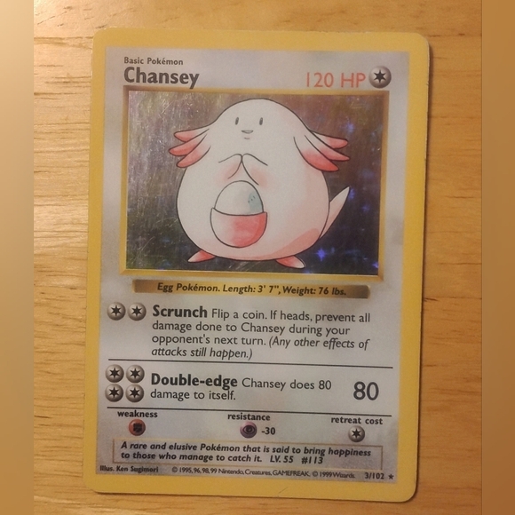 MP 1999 WOTC Shadowless Holo Chansey 3/102 Original Base Set Pokemon Card - Picture 5 of 8
